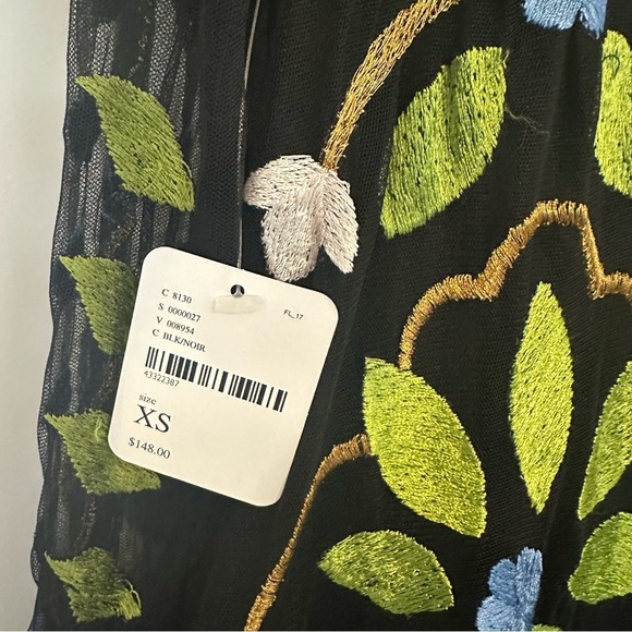 Free People Mini Dress Black Mesh Embroidered Boho Long Sleeve Size Extra Small - Picture 7 of 10